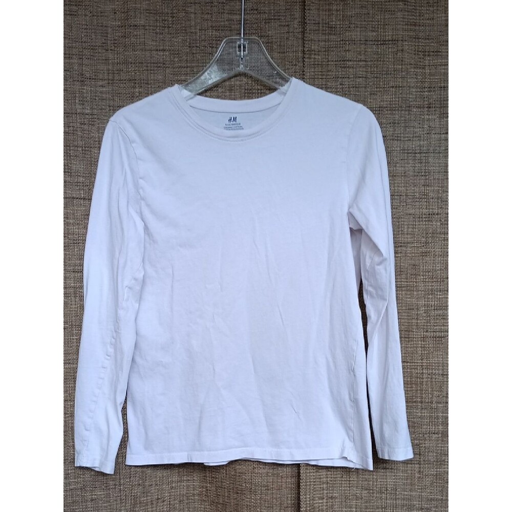 Boy's H&M White Cotton Long-Sleeve Crewneck Tee